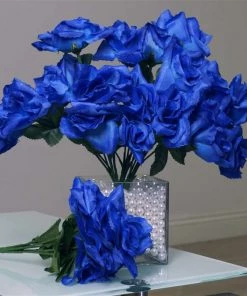 Silkflowersfactory Small Open Rose Bush Artificial Silk Flowers - Royal Blue Roses