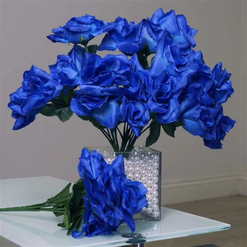 Silkflowersfactory Small Open Rose Bush Artificial Silk Flowers - Royal Blue Roses 3 Silkflowersfactory Small Open Rose Bush Artificial Silk Flowers - Royal Blue Roses