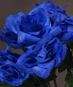 Silkflowersfactory Small Open Rose Bush Artificial Silk Flowers - Royal Blue Roses
