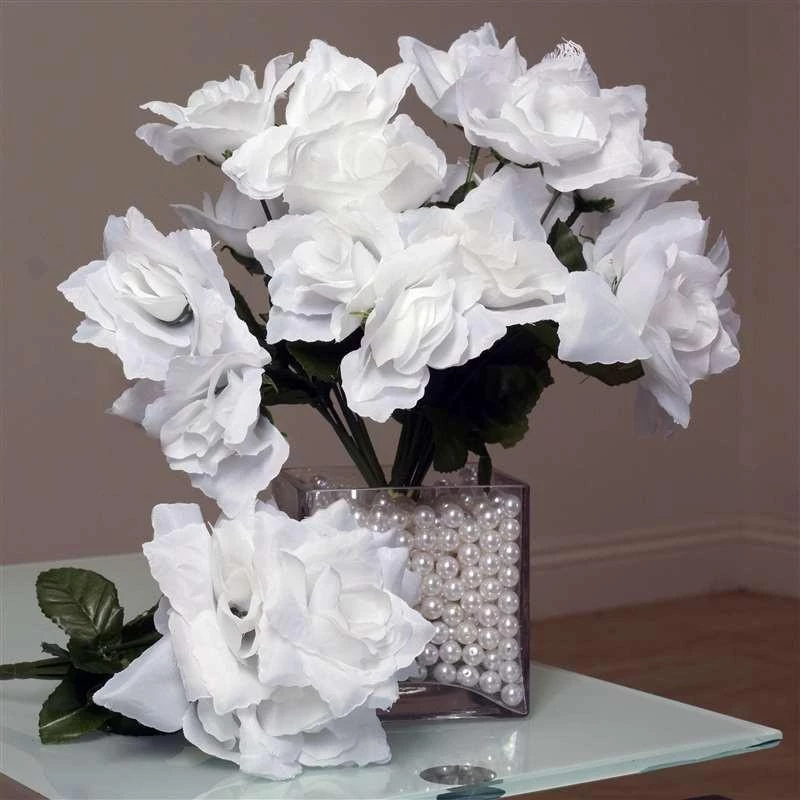 Silkflowersfactory Roses Small Open Rose Bush Artificial Silk Flowers - White 5 Silkflowersfactory Roses Small Open Rose Bush Artificial Silk Flowers - White