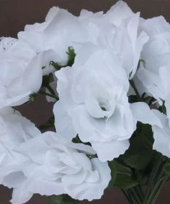 Silkflowersfactory Roses Small Open Rose Bush Artificial Silk Flowers - White
