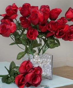 Silkflowersfactory Roses Small Rose Buds Artificial Silk Flowers - Black / Red