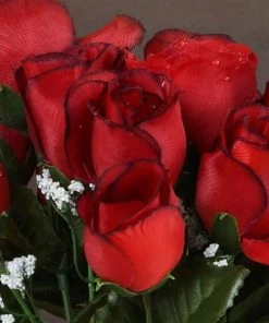 Silkflowersfactory Roses Small Rose Buds Artificial Silk Flowers - Black / Red