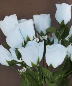 Silkflowersfactory Small Rose Buds Artificial Silk Flowers - Blue