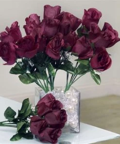 Silkflowersfactory Small Rose Buds Artificial Silk Flowers - Burgundy