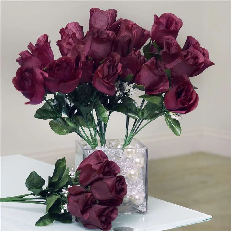 Silkflowersfactory Small Rose Buds Artificial Silk Flowers - Burgundy 3 Silkflowersfactory Small Rose Buds Artificial Silk Flowers - Burgundy
