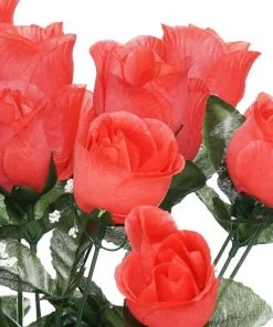 Silkflowersfactory Small Rose Buds Artificial Silk Flowers - Coral Roses