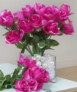Silkflowersfactory Roses Small Rose Buds Artificial Silk Flowers - Fuchsia