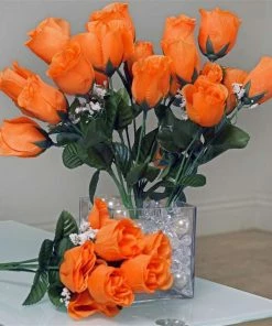 Silkflowersfactory Small Rose Buds Artificial Silk Flowers - Orange Roses