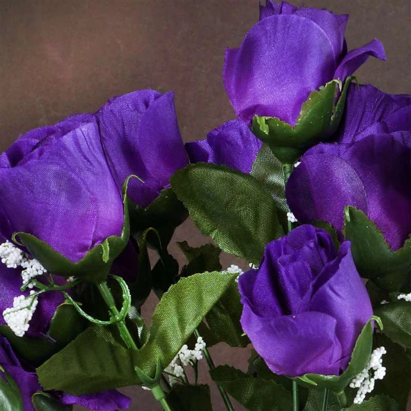 Silkflowersfactory Roses Small Rose Buds Artificial Silk Flowers - Purple 4 Silkflowersfactory Roses Small Rose Buds Artificial Silk Flowers - Purple