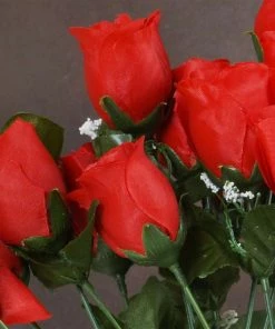 Silkflowersfactory Small Rose Buds Artificial Silk Flowers - Red Roses