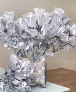 Silkflowersfactory Roses Small Rose Buds Artificial Silk Flowers - Silver