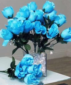 Silkflowersfactory Small Rose Buds Artificial Silk Flowers - Turquoise Roses