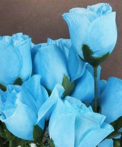 Silkflowersfactory Small Rose Buds Artificial Silk Flowers - Turquoise Roses