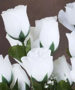 Silkflowersfactory Small Rose Buds Artificial Silk Flowers - White Roses