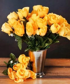 Silkflowersfactory Small Rose Buds Artificial Silk Flowers - Yellow