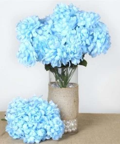 Silkflowersfactory Large Chrysanthemum Bush Artificial Silk Flowers - Blue Chrysanthemums