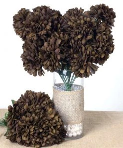 Silkflowersfactory Chrysanthemums Large Chrysanthemum Bush Artificial Silk Flowers - Chocolate