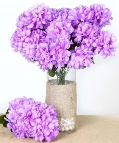 Silkflowersfactory Chrysanthemums Large Chrysanthemum Bush Artificial Silk Flowers - Lavender