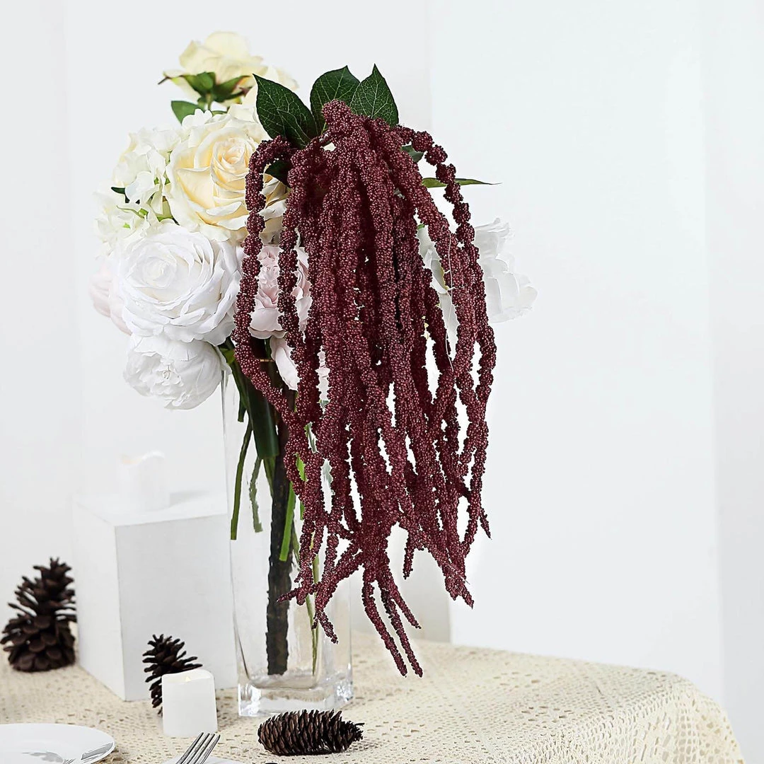 HIER_1400 Artificial Plants Pack Of 2 - 32” Burgundy Amaranthus Artificial Flower Stem With Ivy Leaves 3 HIER_1400 Artificial Plants Pack Of 2 - 32” Burgundy Amaranthus Artificial Flower Stem With Ivy Leaves