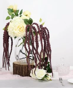 HIER_1400 Artificial Plants Pack Of 2 - 32” Burgundy Amaranthus Artificial Flower Stem With Ivy Leaves