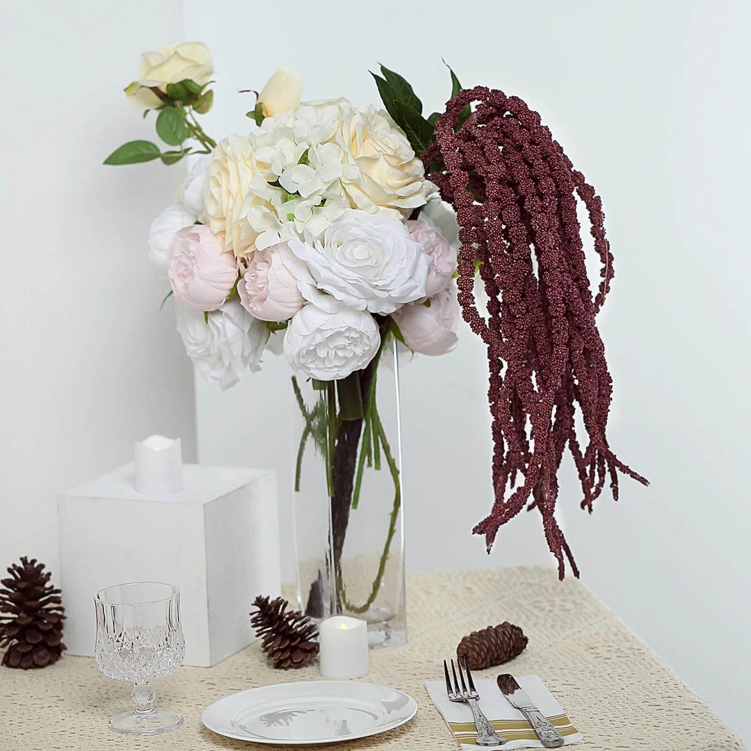 HIER_1400 Artificial Plants Pack Of 2 - 32” Burgundy Amaranthus Artificial Flower Stem With Ivy Leaves 9 HIER_1400 Artificial Plants Pack Of 2 - 32” Burgundy Amaranthus Artificial Flower Stem With Ivy Leaves