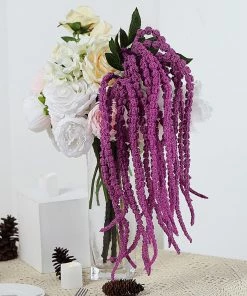 HIER_1150 Pack Of 2 - 32” Lavender Amaranthus Artificial Flower Stem With Ivy Leaves Artificial Plants