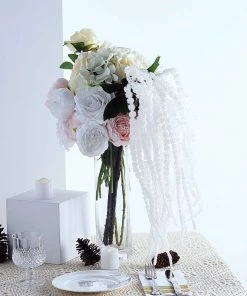 HIER_1150 Artificial Plants Pack Of 2 - 32” White Amaranthus Artificial Flower Stem With Ivy Leaves 21 HIER_1150 Artificial Plants Pack Of 2 - 32” White Amaranthus Artificial Flower Stem With Ivy Leaves