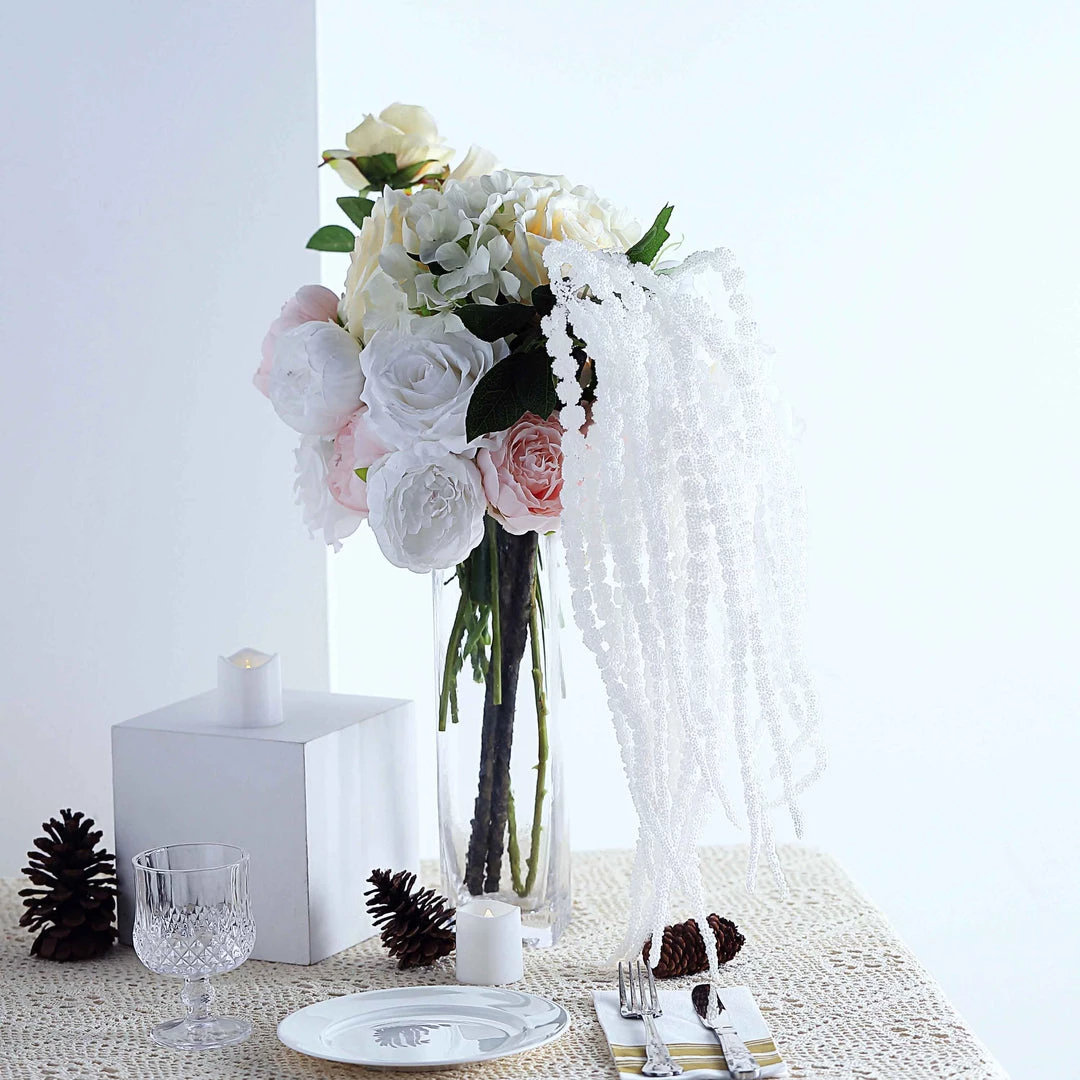 HIER_1150 Artificial Plants Pack Of 2 - 32” White Amaranthus Artificial Flower Stem With Ivy Leaves 11 HIER_1150 Artificial Plants Pack Of 2 - 32” White Amaranthus Artificial Flower Stem With Ivy Leaves