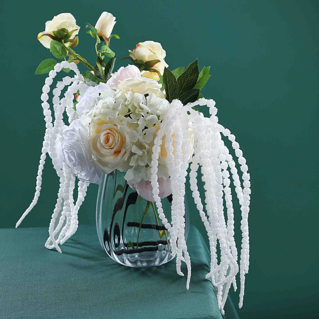 HIER_1150 Artificial Plants Pack Of 2 - 32” White Amaranthus Artificial Flower Stem With Ivy Leaves 9 HIER_1150 Artificial Plants Pack Of 2 - 32” White Amaranthus Artificial Flower Stem With Ivy Leaves
