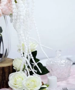 HIER_1150 Artificial Plants Pack Of 2 - 32” White Amaranthus Artificial Flower Stem With Ivy Leaves 20 HIER_1150 Artificial Plants Pack Of 2 - 32” White Amaranthus Artificial Flower Stem With Ivy Leaves