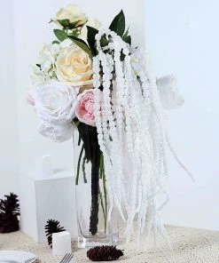 HIER_1150 Artificial Plants Pack Of 2 - 32” White Amaranthus Artificial Flower Stem With Ivy Leaves