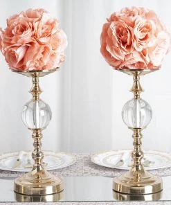 HIER_1500 2 Pack | 7" Dusty Rose Flower Ball Silk Rose Pomander Kissing Ball Kissing Balls