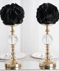 HIER_1500 Kissing Balls 2 Pack | 7" Black Flower Ball Silk Rose Pomander Kissing Ball