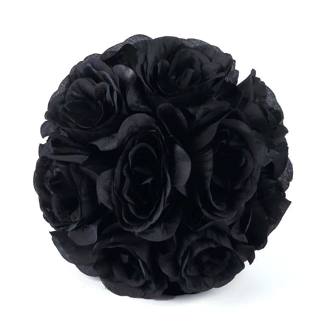 HIER_1500 Kissing Balls 2 Pack | 7" Black Flower Ball Silk Rose Pomander Kissing Ball 18 HIER_1500 Kissing Balls 2 Pack | 7" Black Flower Ball Silk Rose Pomander Kissing Ball