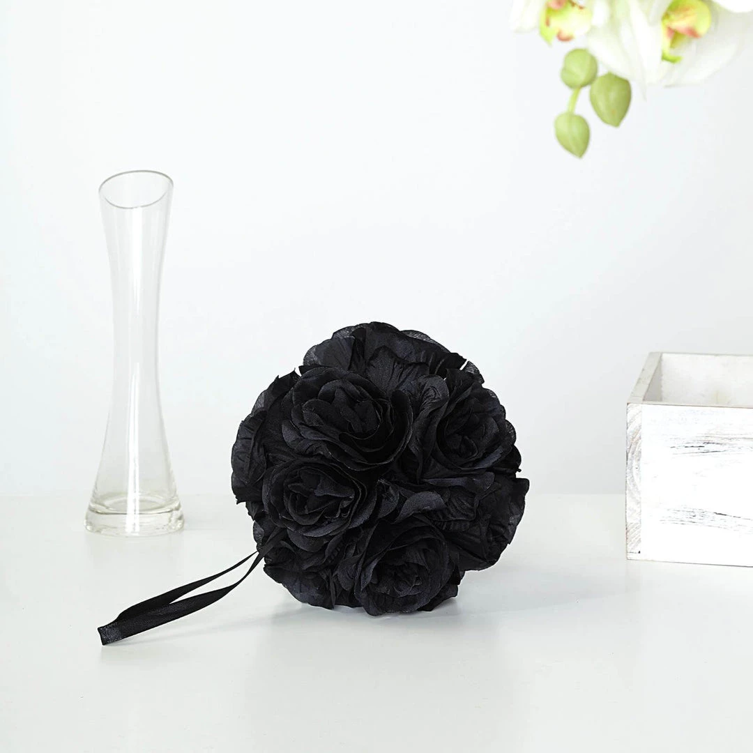 HIER_1500 Kissing Balls 2 Pack | 7" Black Flower Ball Silk Rose Pomander Kissing Ball 4 HIER_1500 Kissing Balls 2 Pack | 7" Black Flower Ball Silk Rose Pomander Kissing Ball
