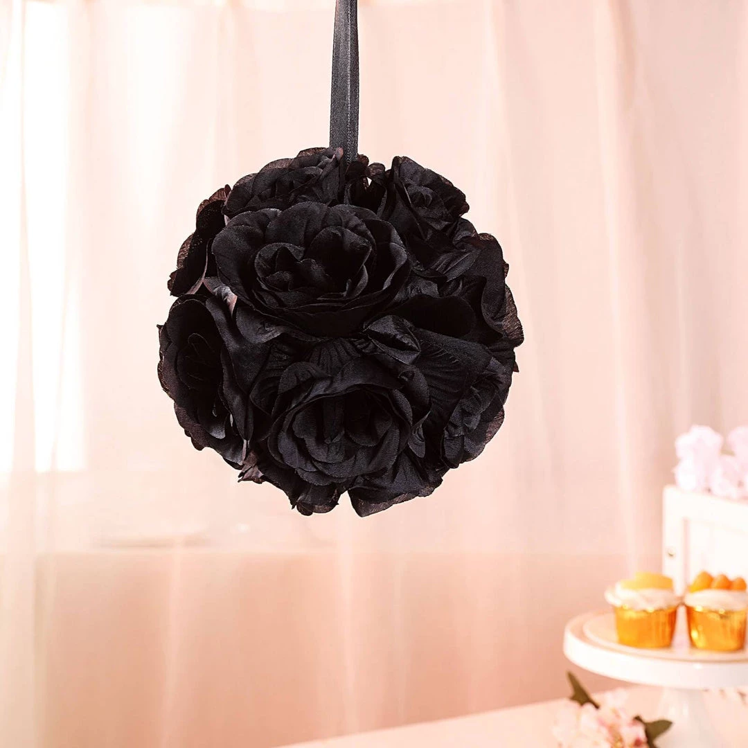 HIER_1500 Kissing Balls 2 Pack | 7" Black Flower Ball Silk Rose Pomander Kissing Ball 8 HIER_1500 Kissing Balls 2 Pack | 7" Black Flower Ball Silk Rose Pomander Kissing Ball