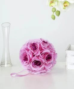 HIER_1500 Kissing Balls 2 Pack | 7" Lavender Flower Ball Silk Rose Pomander Kissing Ball