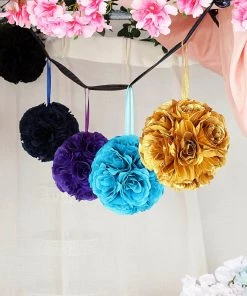 HIER_1500 2 Pack | 7" Purple Flower Ball Silk Rose Pomander Kissing Ball Kissing Balls 24 HIER_1500 2 Pack | 7