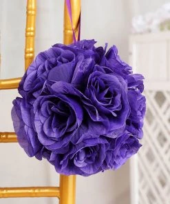 HIER_1500 2 Pack | 7" Purple Flower Ball Silk Rose Pomander Kissing Ball Kissing Balls 29 HIER_1500 2 Pack | 7