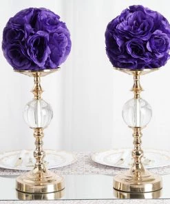 Silkflowersfactory Sales Shop 33 HIER_1500 2 Pack | 7" Purple Flower Ball Silk Rose Pomander Kissing Ball Kissing Balls