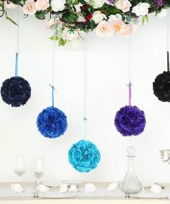 HIER_1500 2 Pack | 7" Royal Blue Flower Ball Silk Rose Pomander Kissing Ball Kissing Balls 24 HIER_1500 2 Pack | 7
