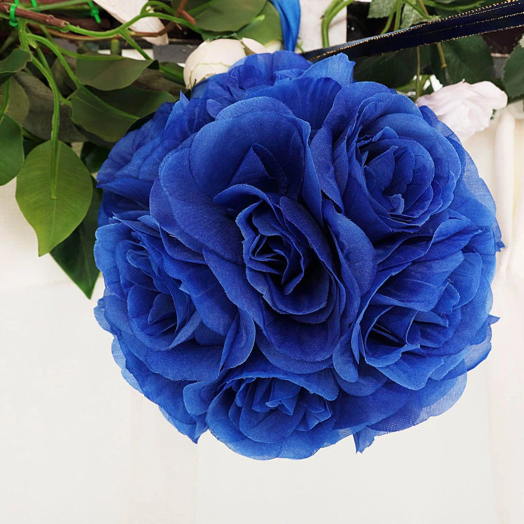 HIER_1500 2 Pack | 7" Royal Blue Flower Ball Silk Rose Pomander Kissing Ball Kissing Balls 13 HIER_1500 2 Pack | 7" Royal Blue Flower Ball Silk Rose Pomander Kissing Ball Kissing Balls