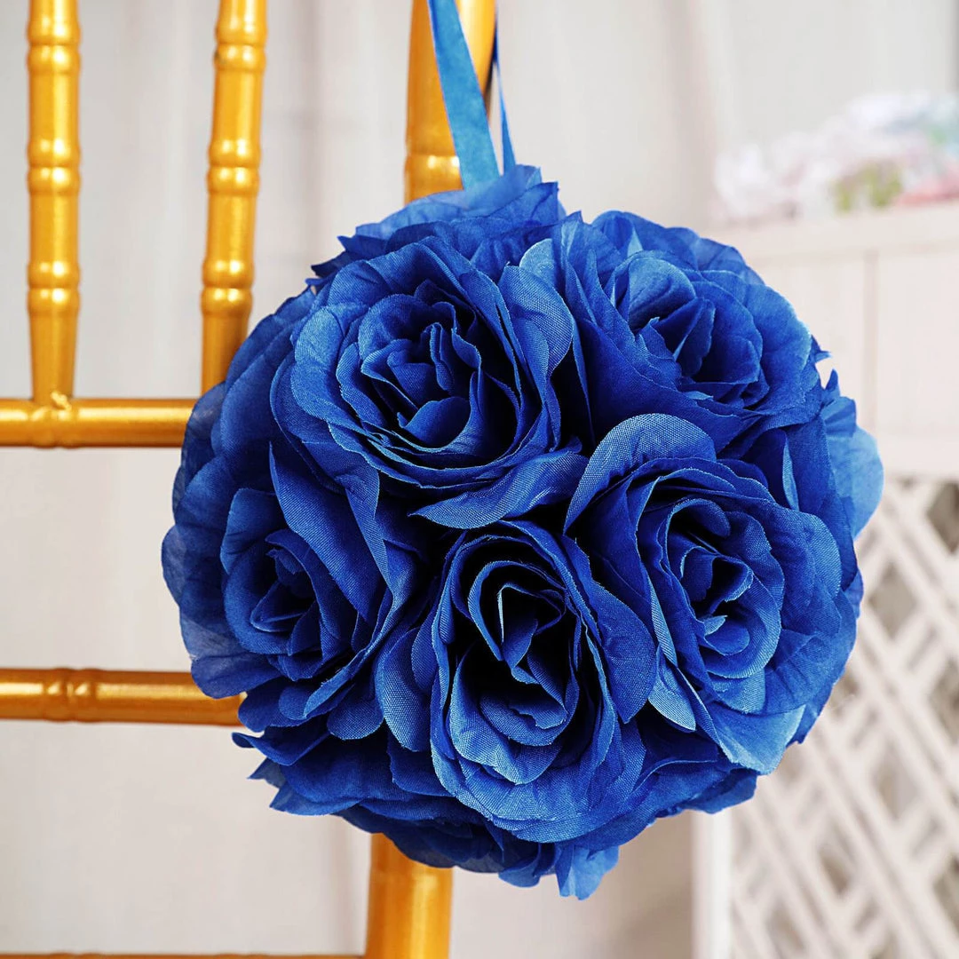 HIER_1500 2 Pack | 7" Royal Blue Flower Ball Silk Rose Pomander Kissing Ball Kissing Balls 16 HIER_1500 2 Pack | 7" Royal Blue Flower Ball Silk Rose Pomander Kissing Ball Kissing Balls