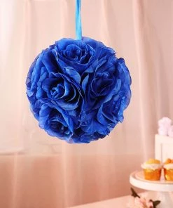 HIER_1500 2 Pack | 7" Royal Blue Flower Ball Silk Rose Pomander Kissing Ball Kissing Balls 23 HIER_1500 2 Pack | 7
