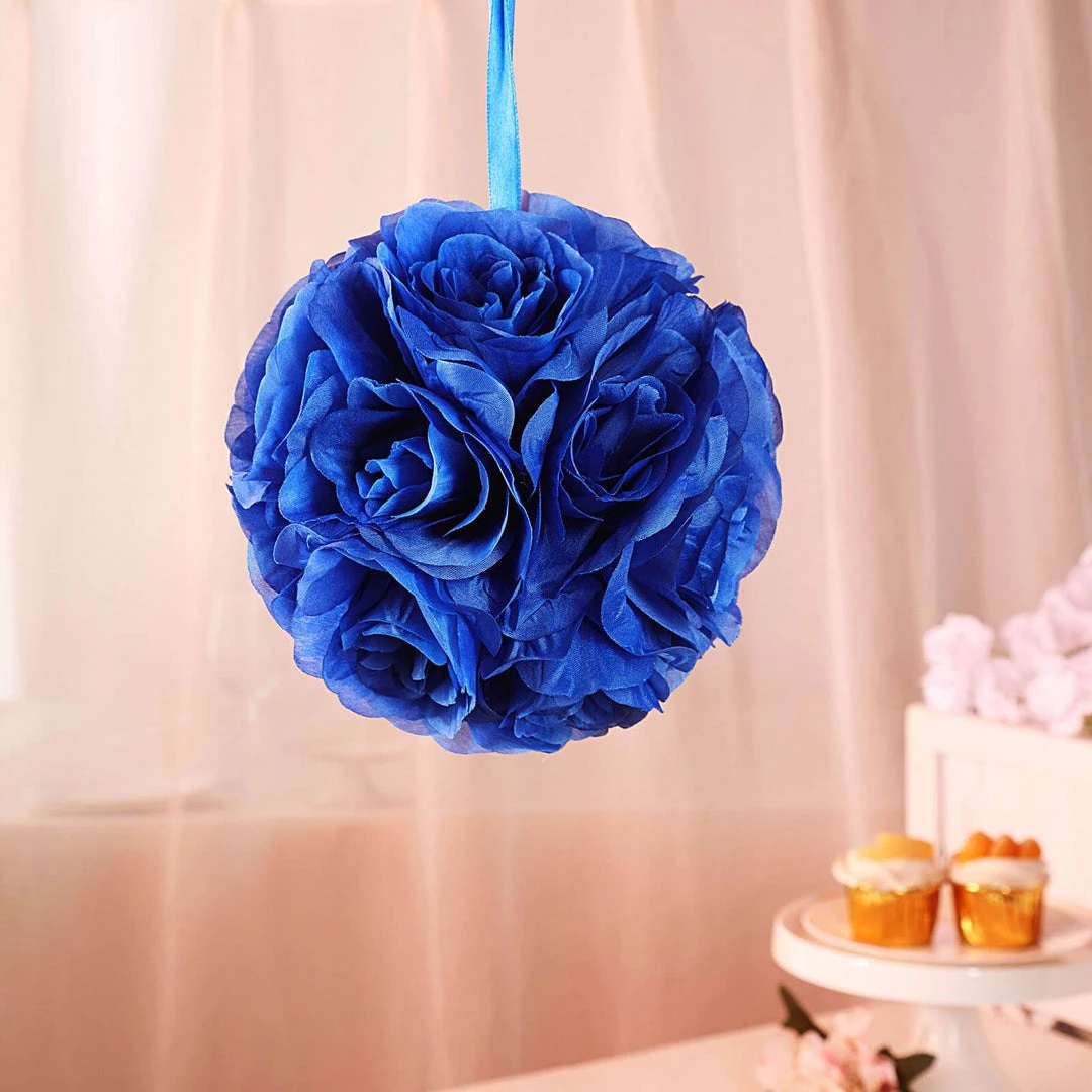 HIER_1500 2 Pack | 7" Royal Blue Flower Ball Silk Rose Pomander Kissing Ball Kissing Balls 8 HIER_1500 2 Pack | 7" Royal Blue Flower Ball Silk Rose Pomander Kissing Ball Kissing Balls