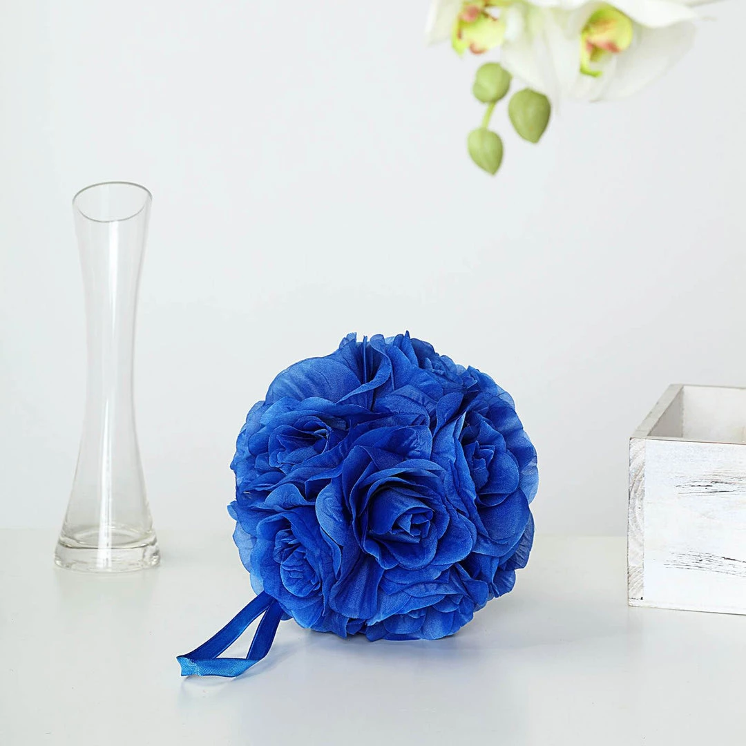 HIER_1500 2 Pack | 7" Royal Blue Flower Ball Silk Rose Pomander Kissing Ball Kissing Balls 4 HIER_1500 2 Pack | 7" Royal Blue Flower Ball Silk Rose Pomander Kissing Ball Kissing Balls