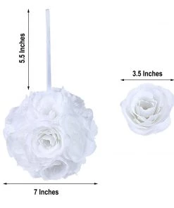 HIER_1500 2 Pack | 7" White Flower Ball Silk Rose Pomander Kissing Ball Kissing Balls 26 HIER_1500 2 Pack | 7