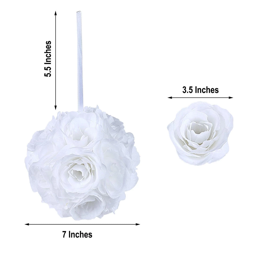 HIER_1500 2 Pack | 7" White Flower Ball Silk Rose Pomander Kissing Ball Kissing Balls 10 HIER_1500 2 Pack | 7" White Flower Ball Silk Rose Pomander Kissing Ball Kissing Balls