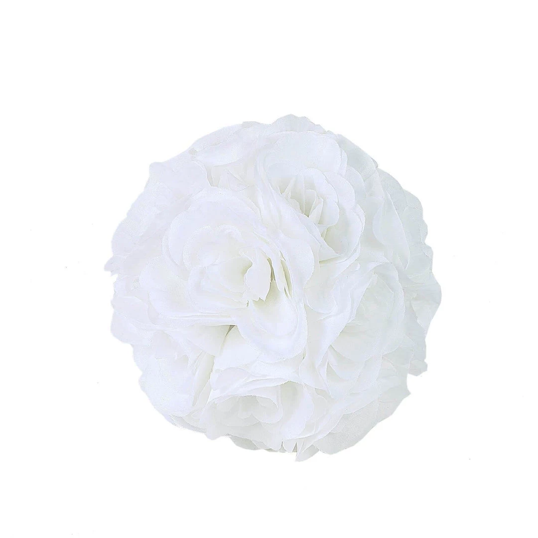 HIER_1500 2 Pack | 7" White Flower Ball Silk Rose Pomander Kissing Ball Kissing Balls 5 HIER_1500 2 Pack | 7" White Flower Ball Silk Rose Pomander Kissing Ball Kissing Balls